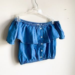 Button Up Ruffle Crop Blouse